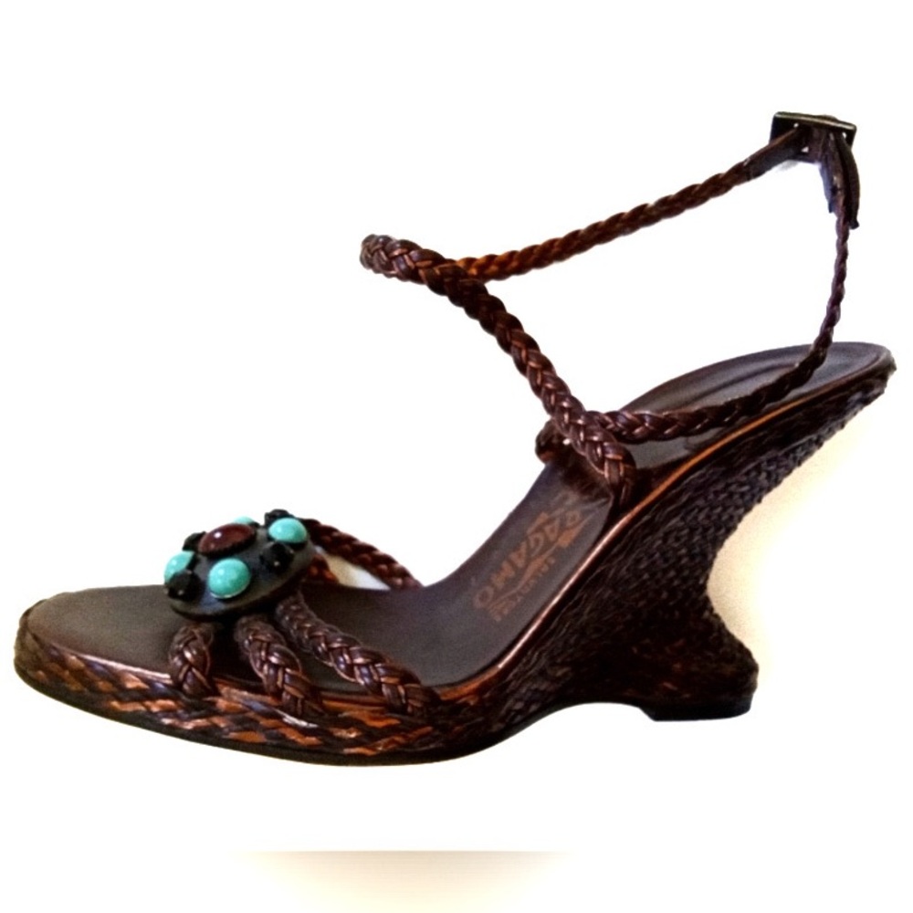 ✨HP✨ SALVATORE FERRAGAMO jeweled wedge heels with ankle strap